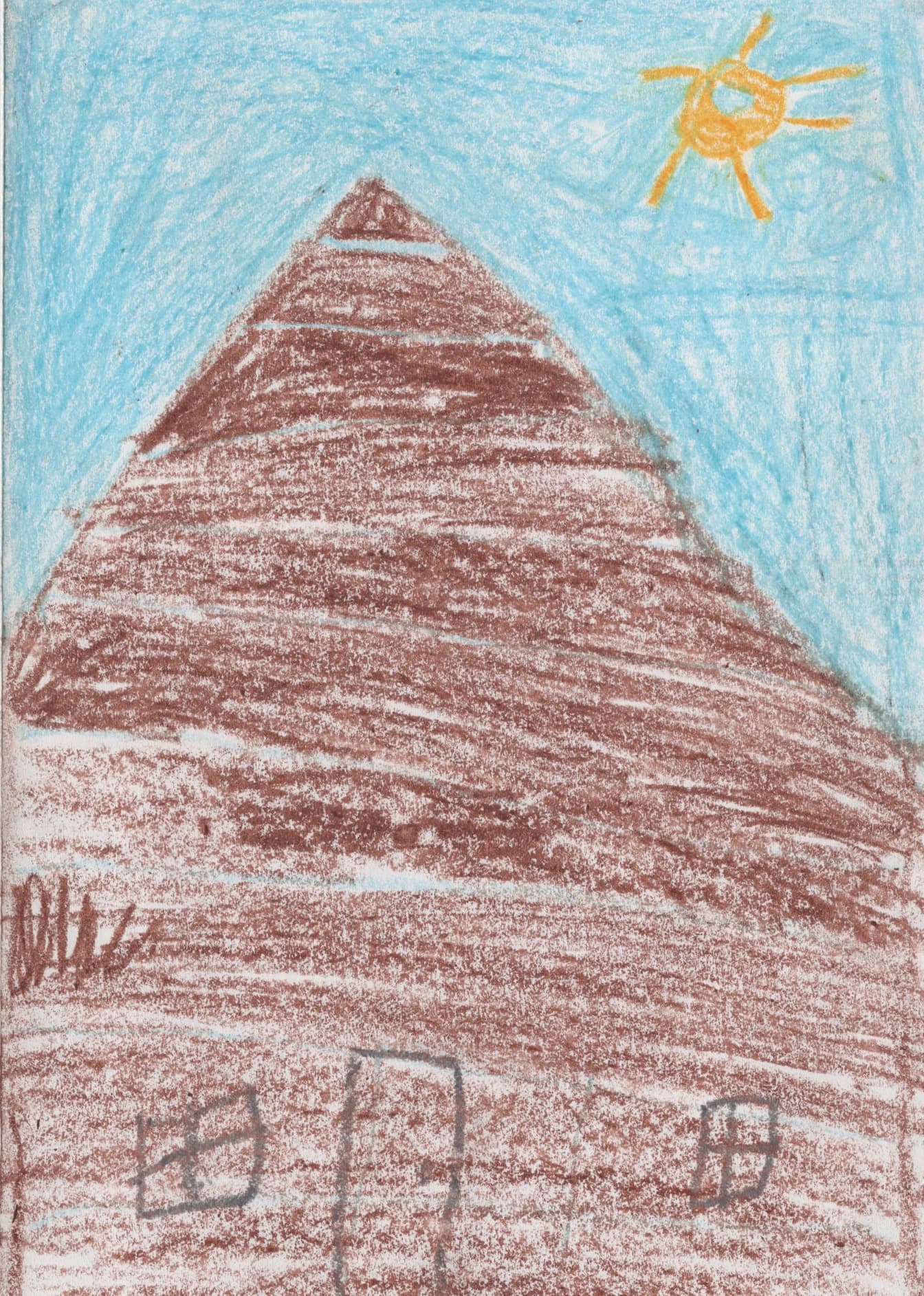 Handmade thank-you card by Casandra, 2nd Grade, showing a crayon drawing of the Gehl Home beneath a blue sky and orange sun.