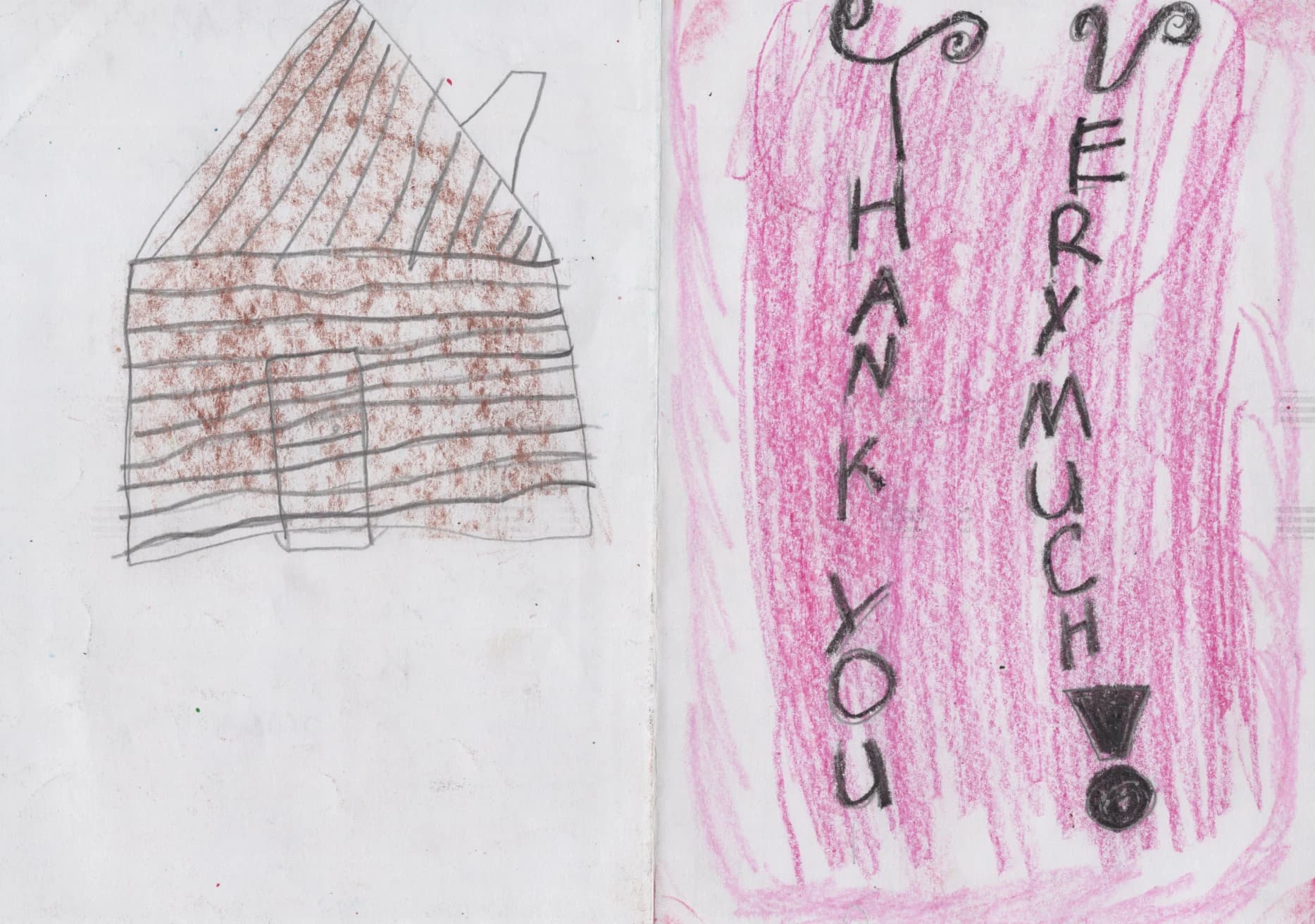 Handmade thank-you card by Kodie, 2nd Grade, showing a drawing of the Gehl Home.