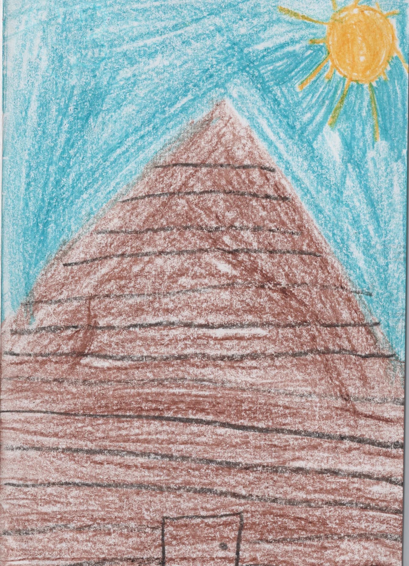 Handmade thank-you card by Sara, 2nd Grade, showing a crayon drawing of the Gehl Home beneath a blue sky and yellow sun.